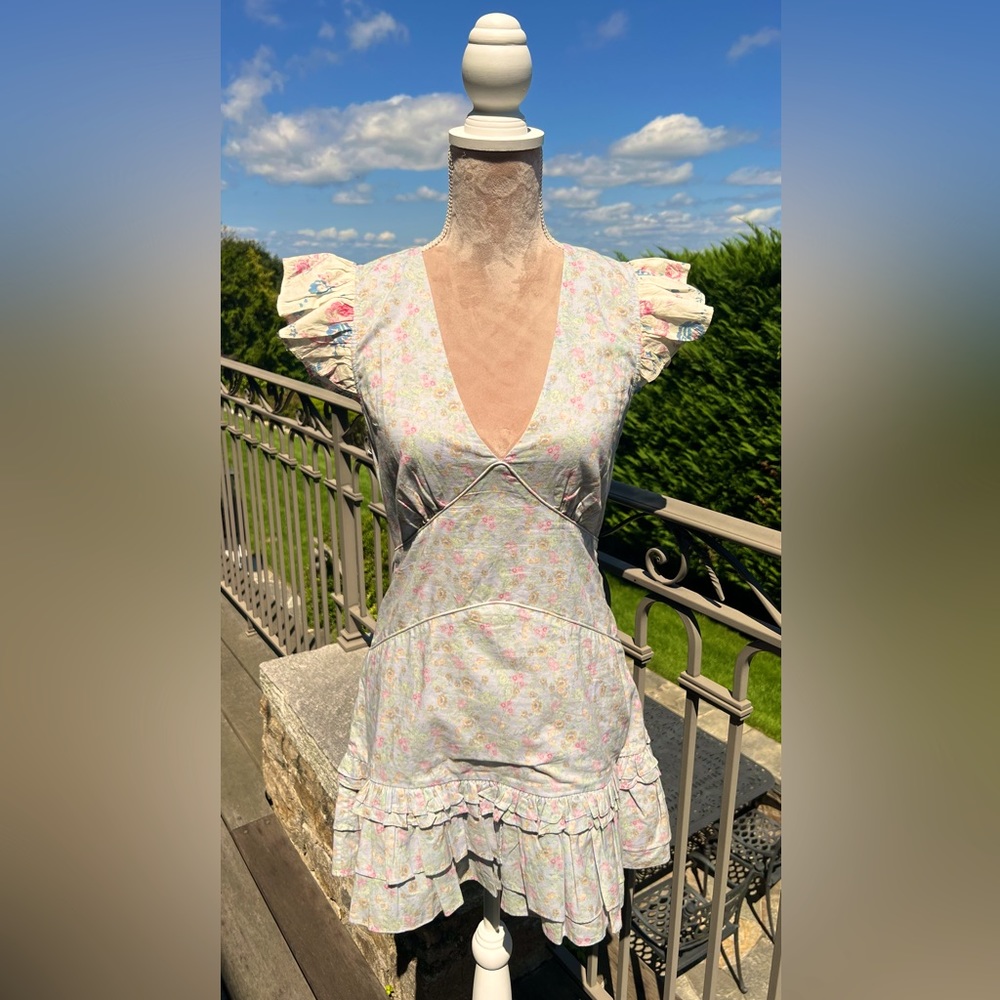 Love Shack Fancy - Arthur Dress, Baby Blue Skies, size 6. Floral.